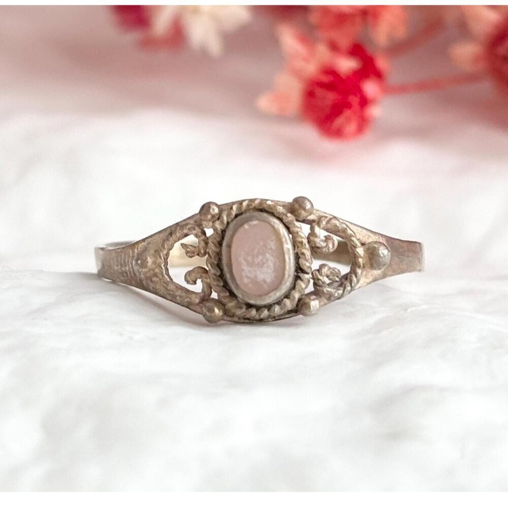 Mother of Pearl Rope Accented Southwest 925 Sterling Silver Vintage Ring - sz 8